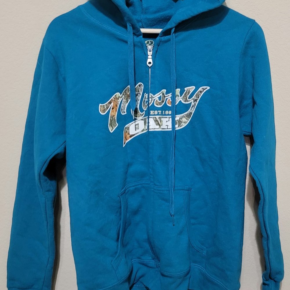 Mossy Oak Women's Size Medium Aqua Blue Full Zip Long Sleeve Hooded Swea…